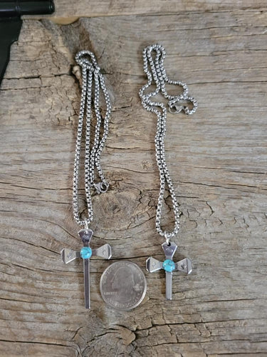 Horseshoe Nail Cross Necklace with Stone