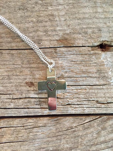 Silver Cross Necklace with Heart